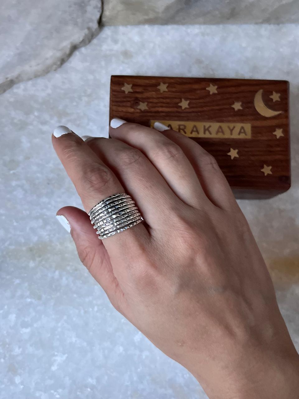 Tribal Textured Wire Stack Band 925 Sterling Silver Ring