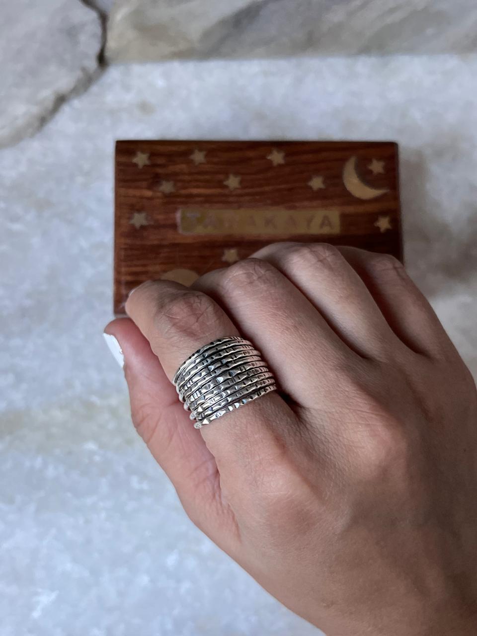 Tribal Textured Wire Stack Band 925 Sterling Silver Ring