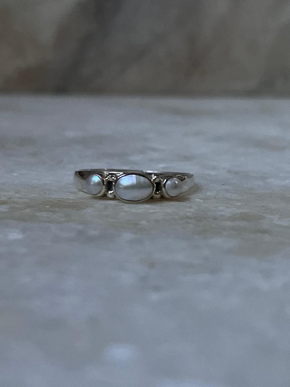 Fresh Water Pearl 3 Stone 925 Sterling Silver Ring