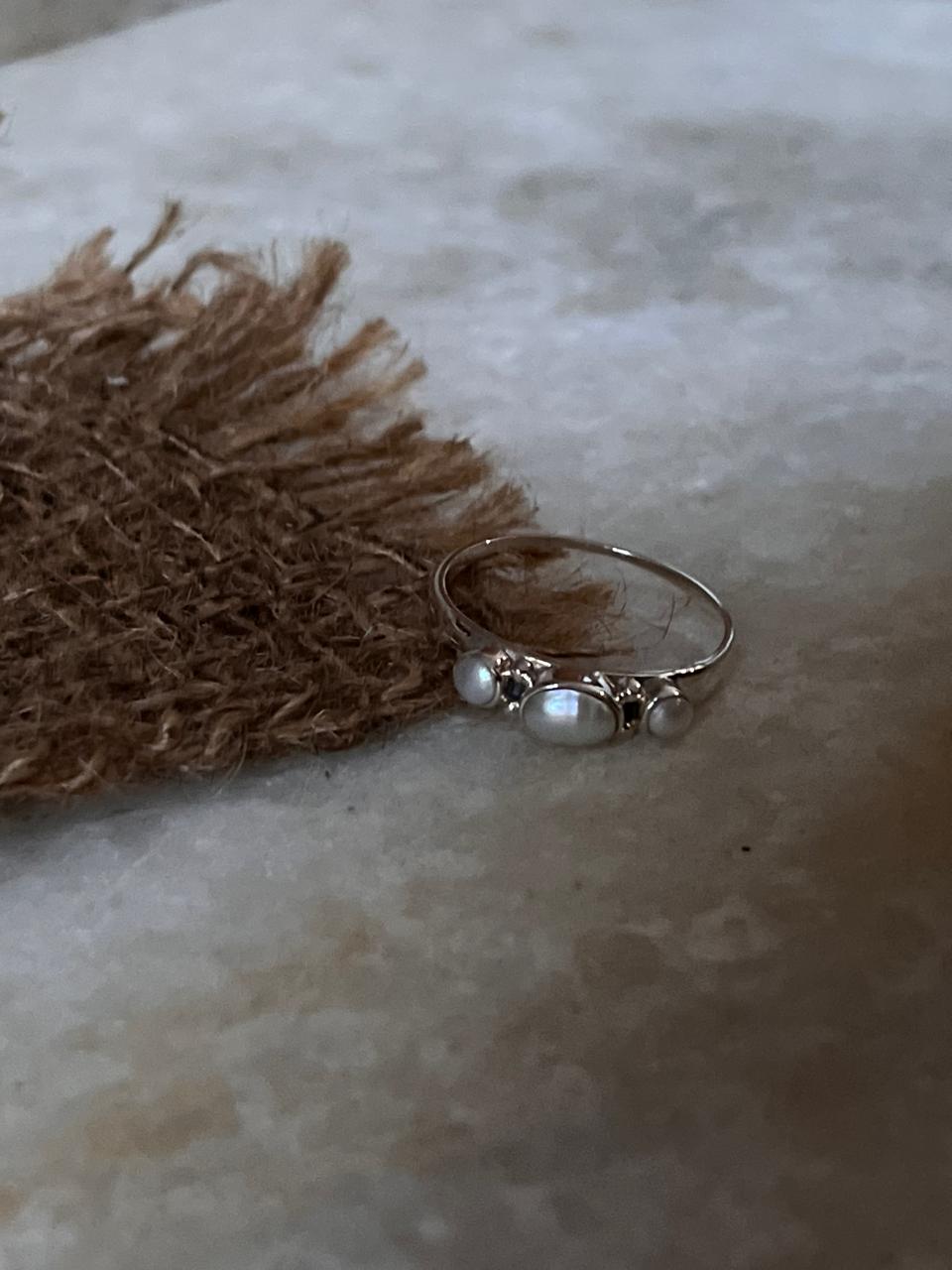 Fresh Water Pearl 3 Stone 925 Sterling Silver Ring