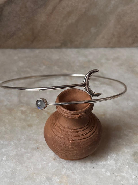 Moonstone Moon Adjustable 925 Sterling Silver Arm Cuff