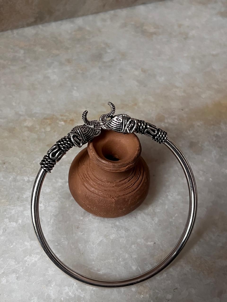 Antique Haathi Adjustable 925 Sterling Silver Kada