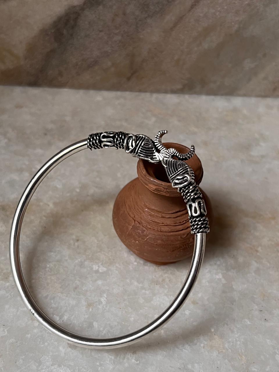 Antique Haathi Adjustable 925 Sterling Silver Kada