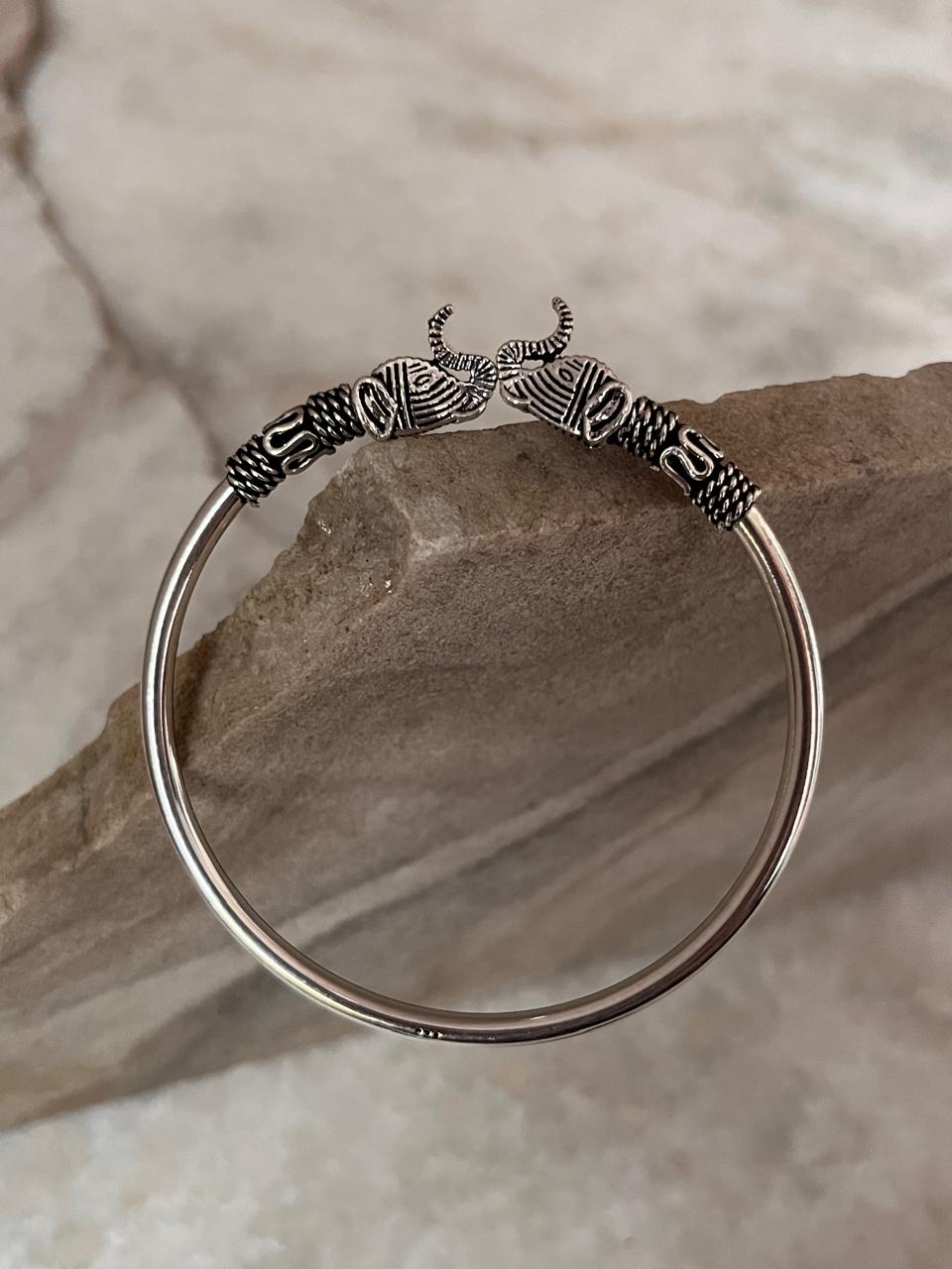 Antique Haathi Adjustable 925 Sterling Silver Kada