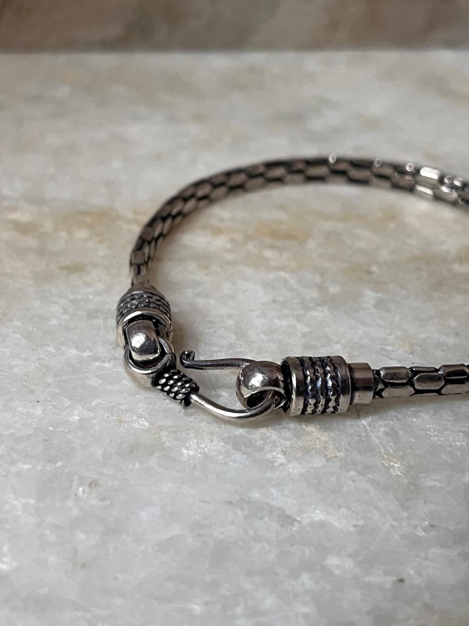 Antique Snake Patterned 925 Sterling Silver Bracelet