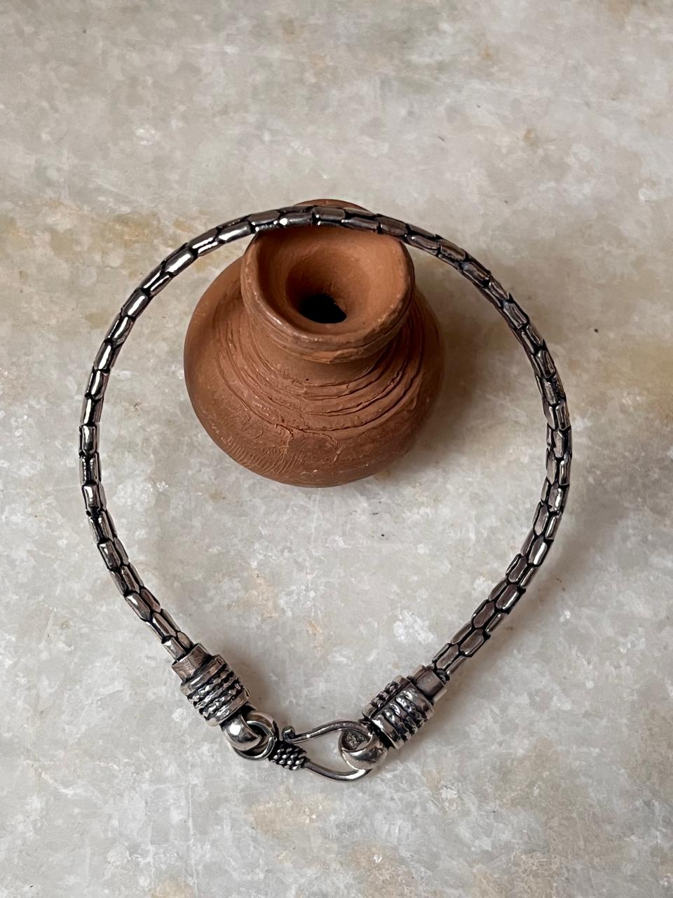 Antique Snake Patterned 925 Sterling Silver Bracelet
