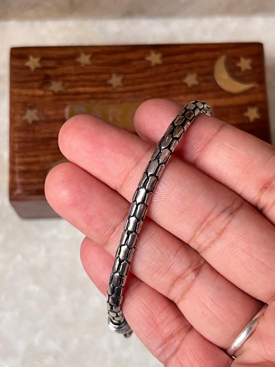 Antique Snake Patterned 925 Sterling Silver Bracelet
