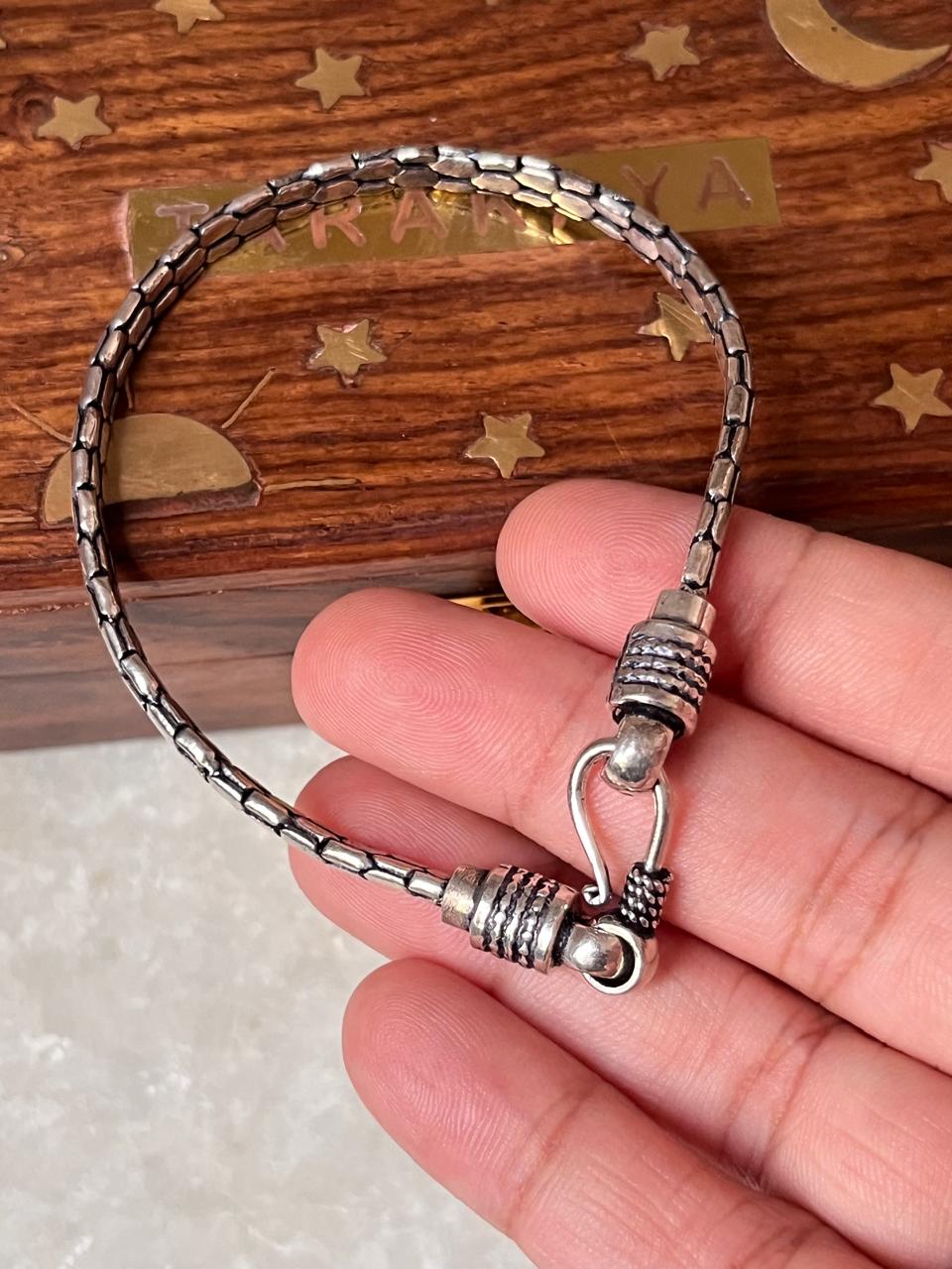 Antique Snake Patterned 925 Sterling Silver Bracelet