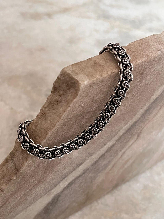 Bali Style Antique Single Line Pure 925 Sterling Silver Bracelet