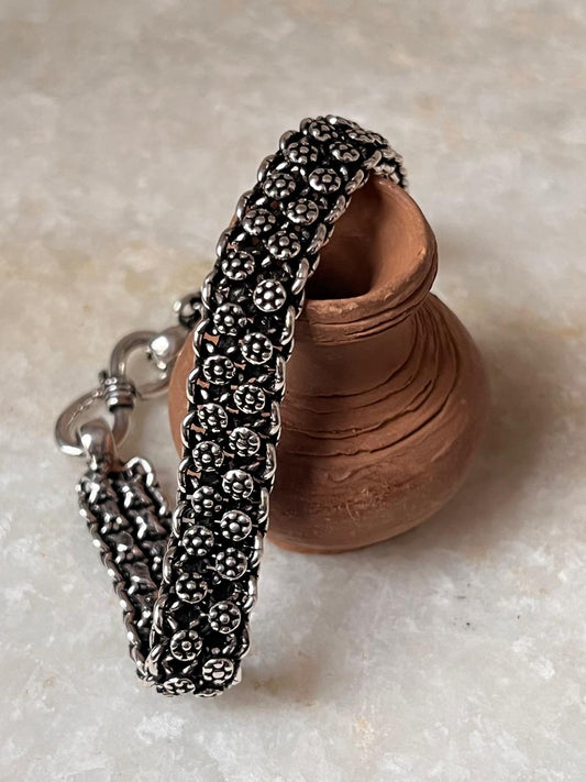 Bali Style Antique Double Layer Pure 925 Sterling Silver Bracelet