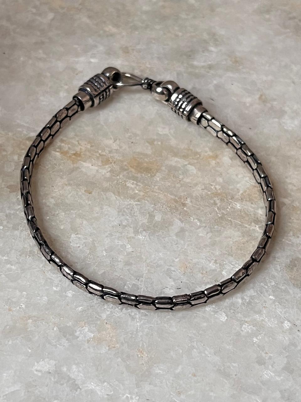 Antique Snake Patterned 925 Sterling Silver Bracelet