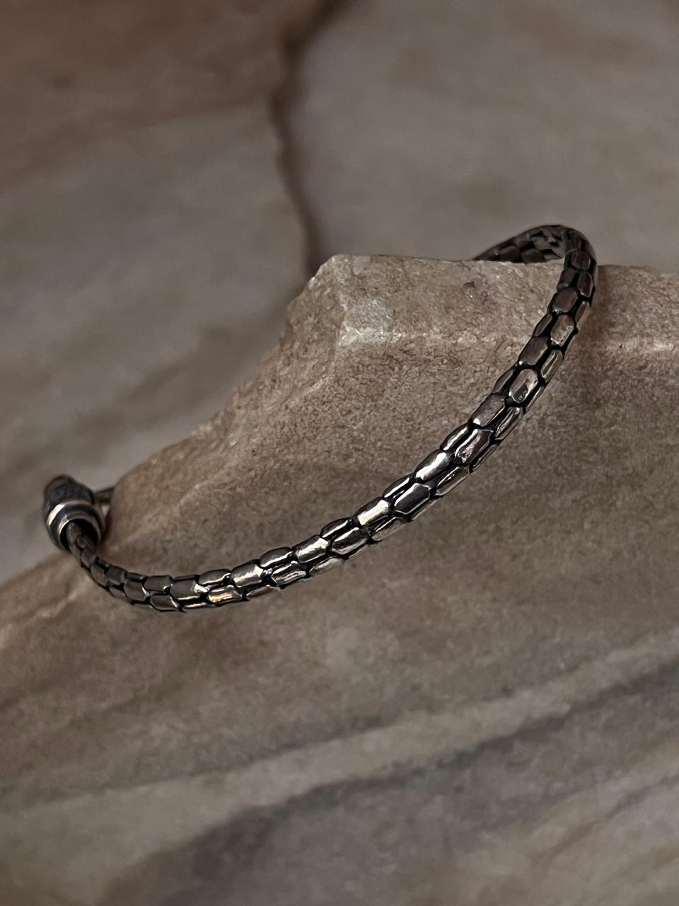 Antique Snake Patterned 925 Sterling Silver Bracelet