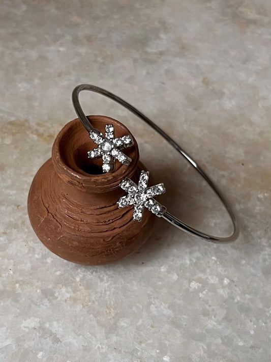 CZ Double Star Adjustable Flexible Kada in 925 Sterling Silver  