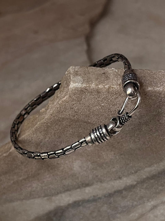 Antique Snake Patterned 925 Sterling Silver Bracelet