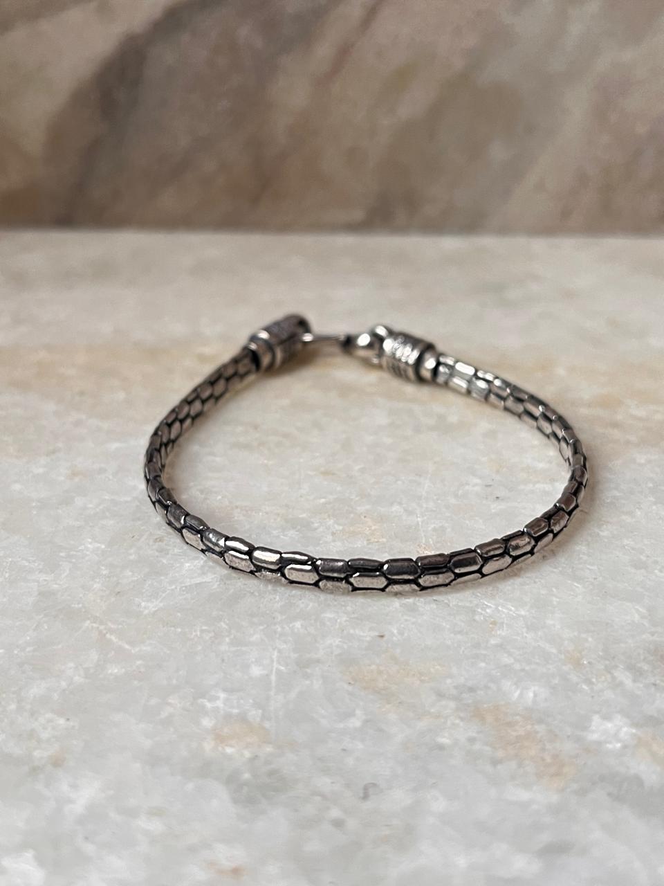 Antique Snake Patterned 925 Sterling Silver Bracelet