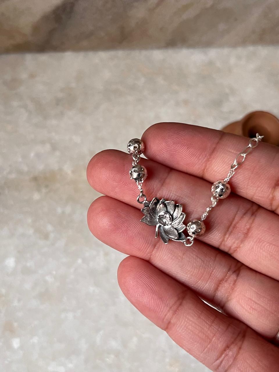 Elegant lotus anklet in sterling silver  