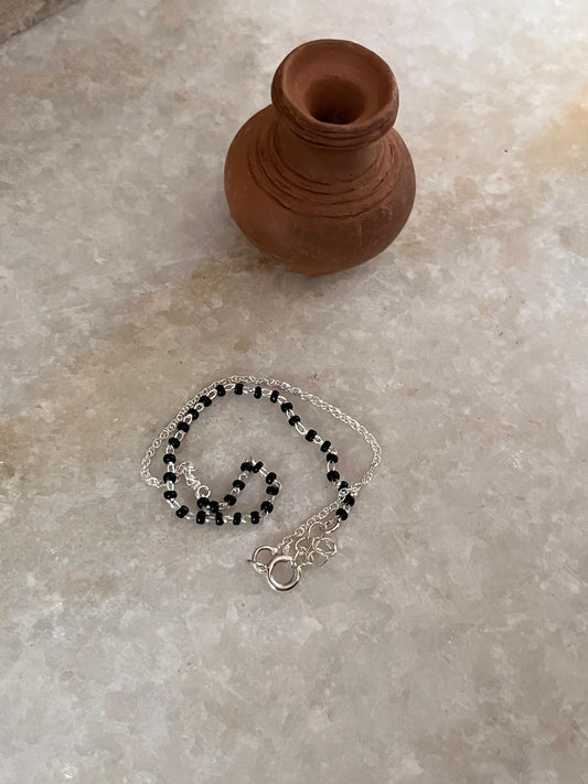 Sterling silver nazariya anklet with modern half design  