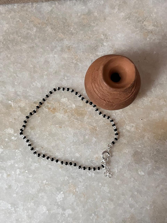 Full Black Beaded Nazariya 925 Sterling Silver Anklet
