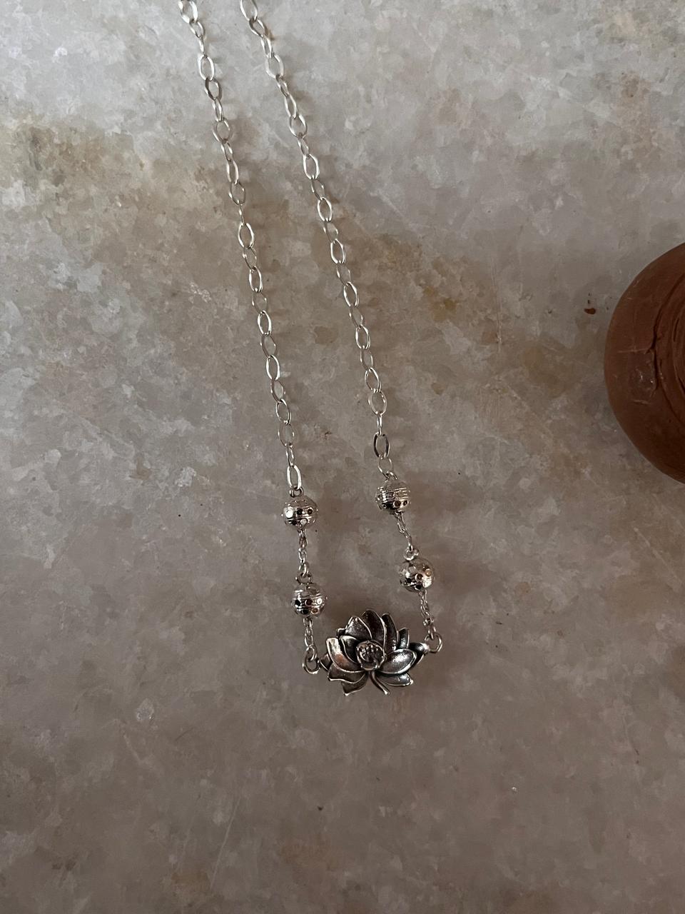 Pure silver anklet with engraved lotus charms