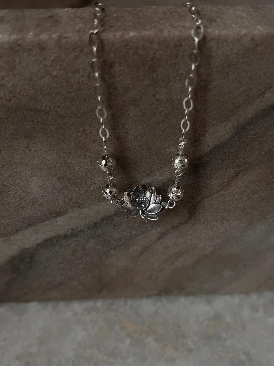 Sterling silver anklet with lotus flower design  