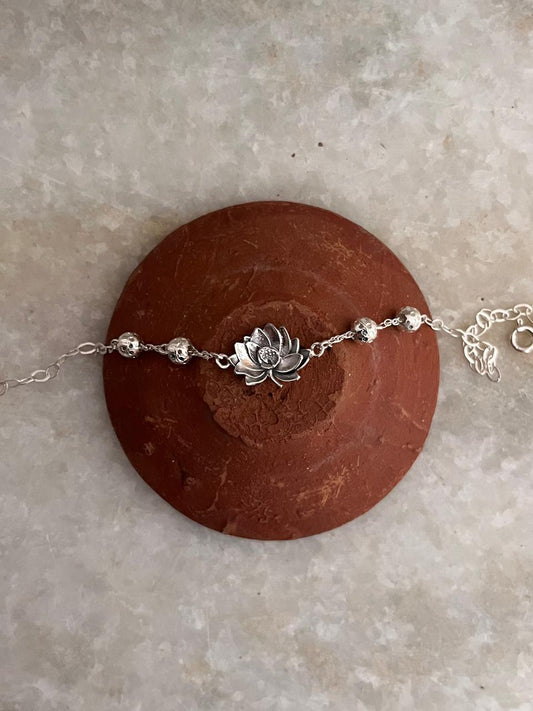Divine Lotus 925 Sterling Silver Anklet