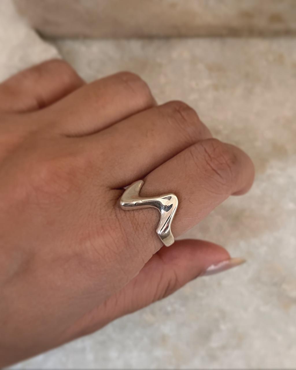 Modern Abstract Design Sterling Silver Statement Ring  