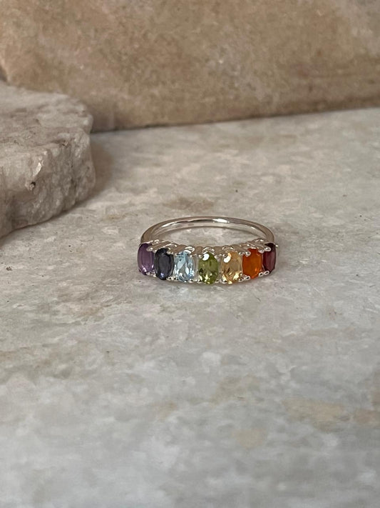 Seven Chakra Eternity Band 925 Sterling Silver Ring