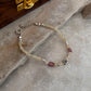 Natural Ethiopian Opal & Pink tourmaline with Silver Floral Charm & Balls Handcrafted 925 Sterling Silver Bracelet