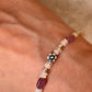 Natural Ethiopian Opal & Pink tourmaline with Silver Floral Charm & Balls Handcrafted 925 Sterling Silver Bracelet