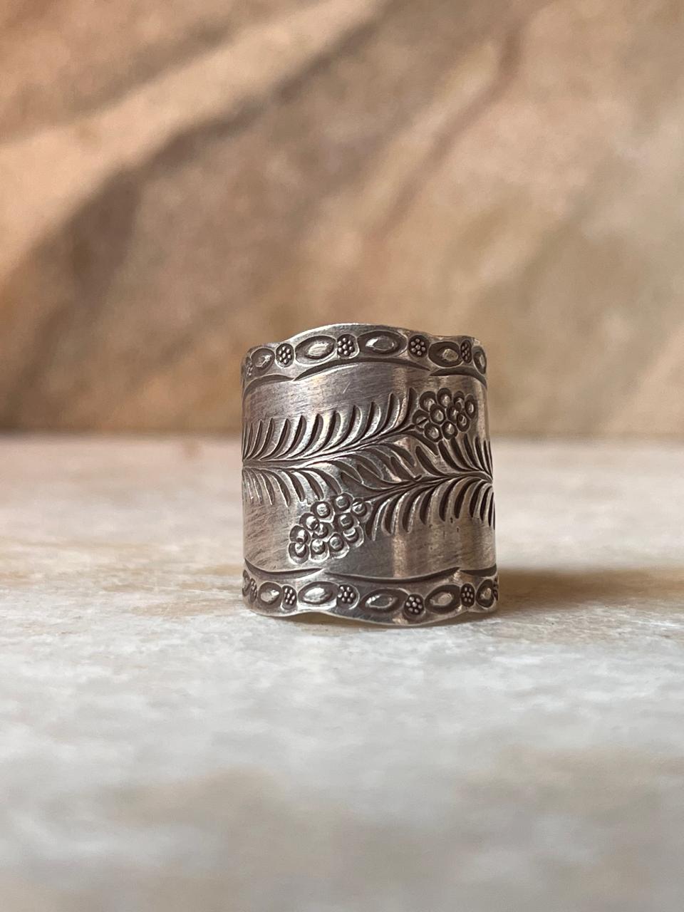 Antique Bohemian Lavender Flower Handcrafted Adjustable 925 Sterling Silver Ring