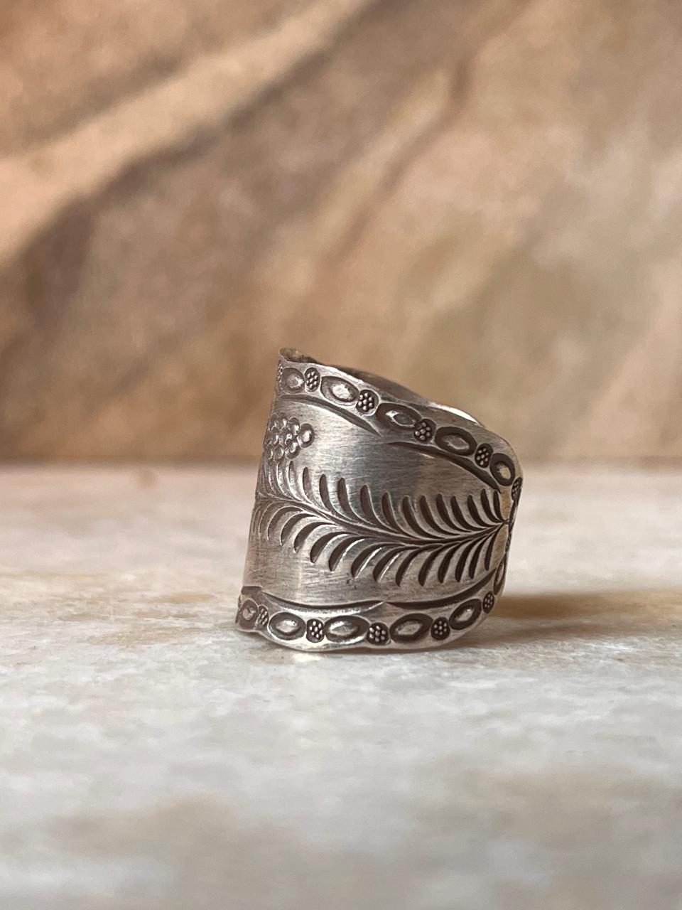 Antique Bohemian Lavender Flower Handcrafted Adjustable 925 Sterling Silver Ring