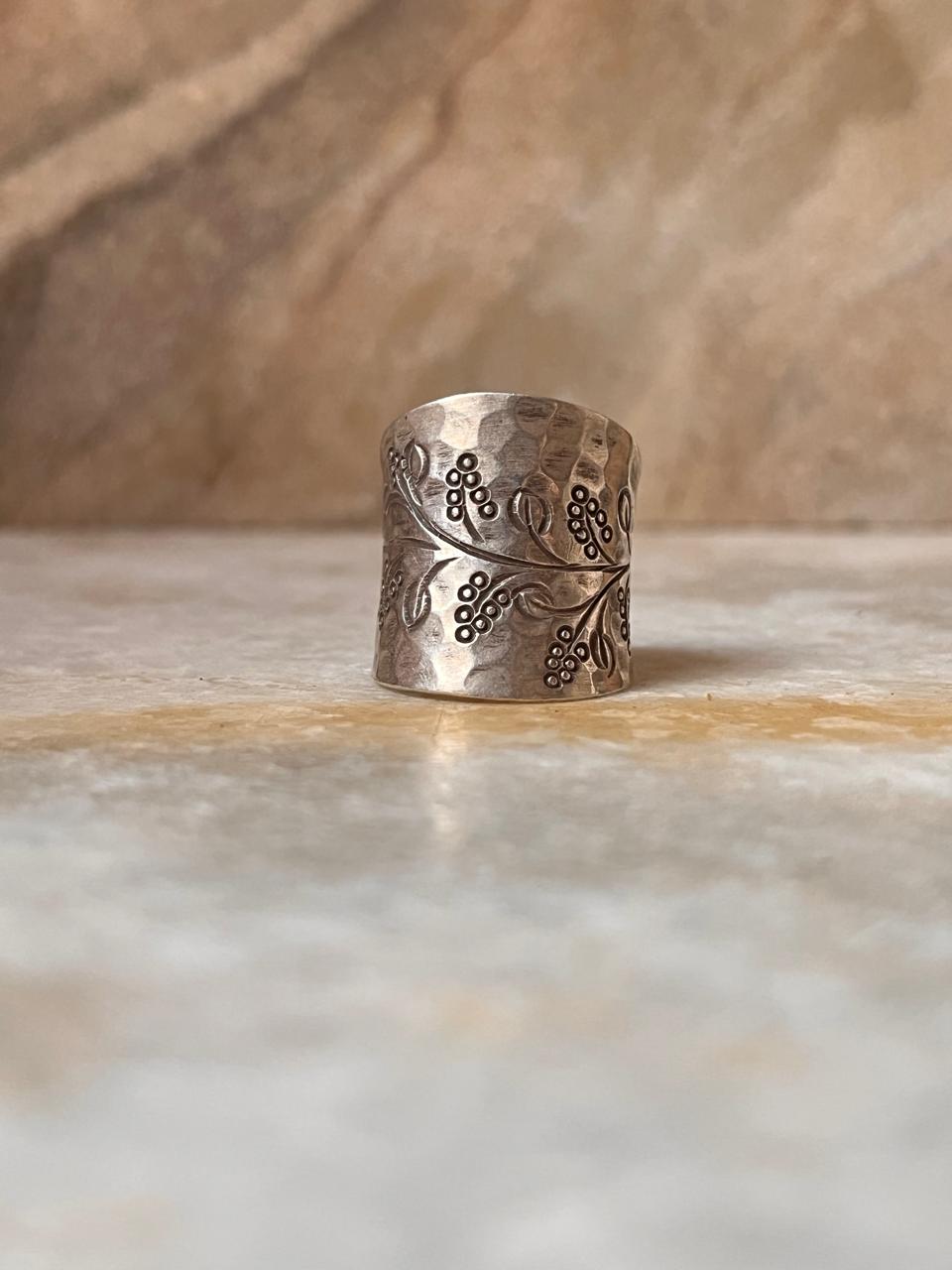 Antique Bohemian Lavender Flower Handcrafted Adjustable 925 Sterling Silver Ring
