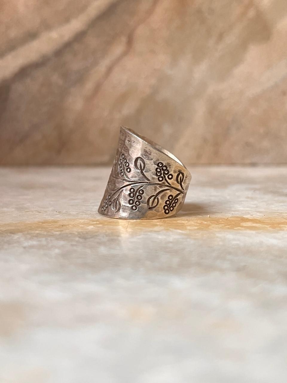 Antique Bohemian Lavender Flower Handcrafted Adjustable 925 Sterling Silver Ring