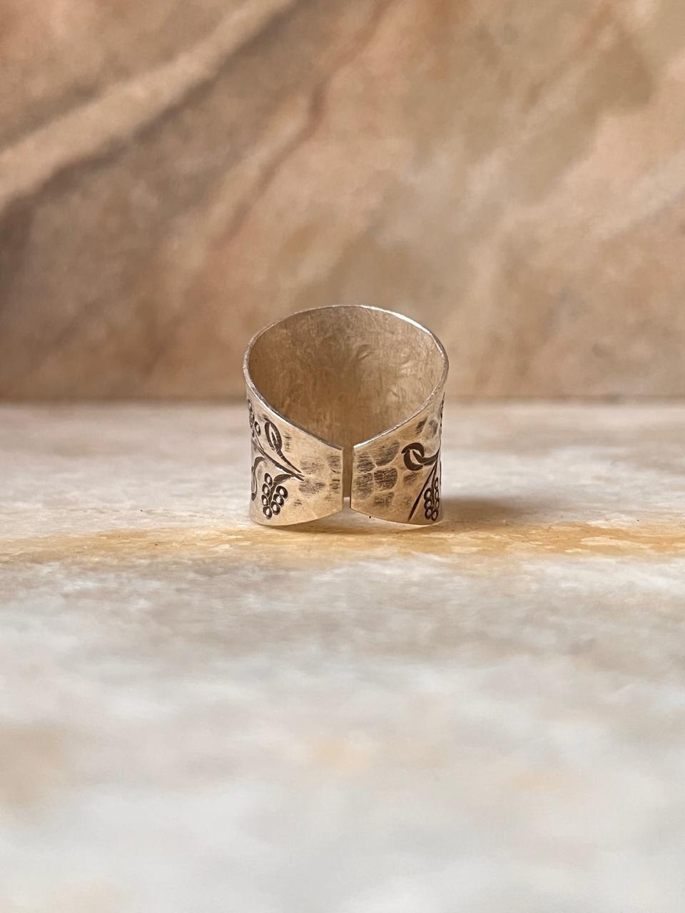 Antique Bohemian Lavender Flower Handcrafted Adjustable 925 Sterling Silver Ring