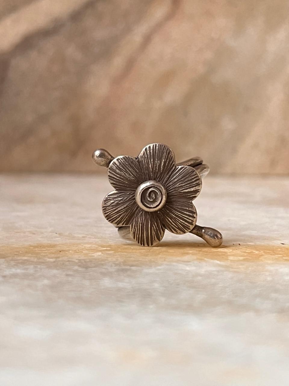 Antique Bohemian Flower Handcrafted Adjustable 925 Sterling Silver Ring
