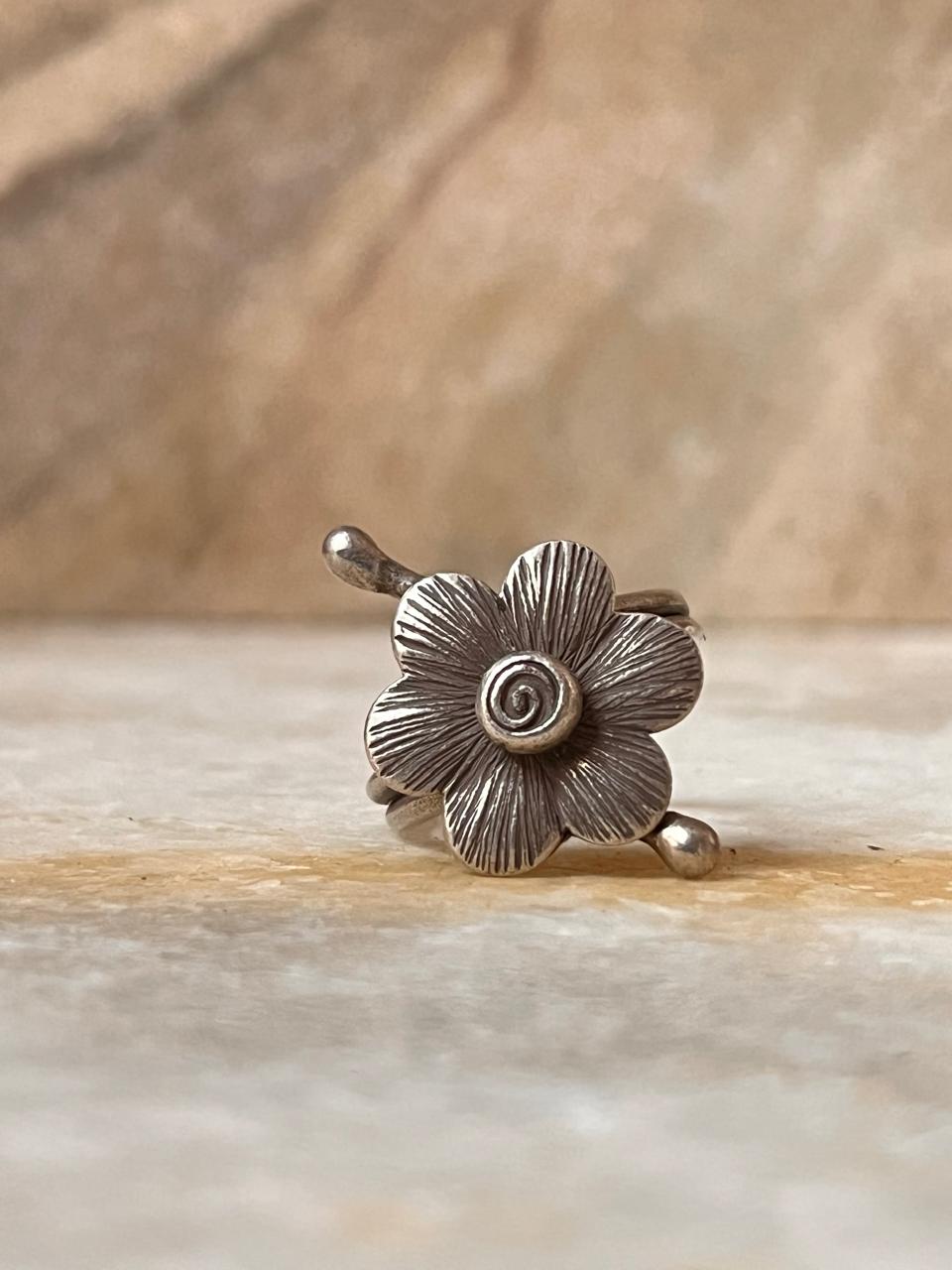 Antique Bohemian Flower Handcrafted Adjustable 925 Sterling Silver Ring