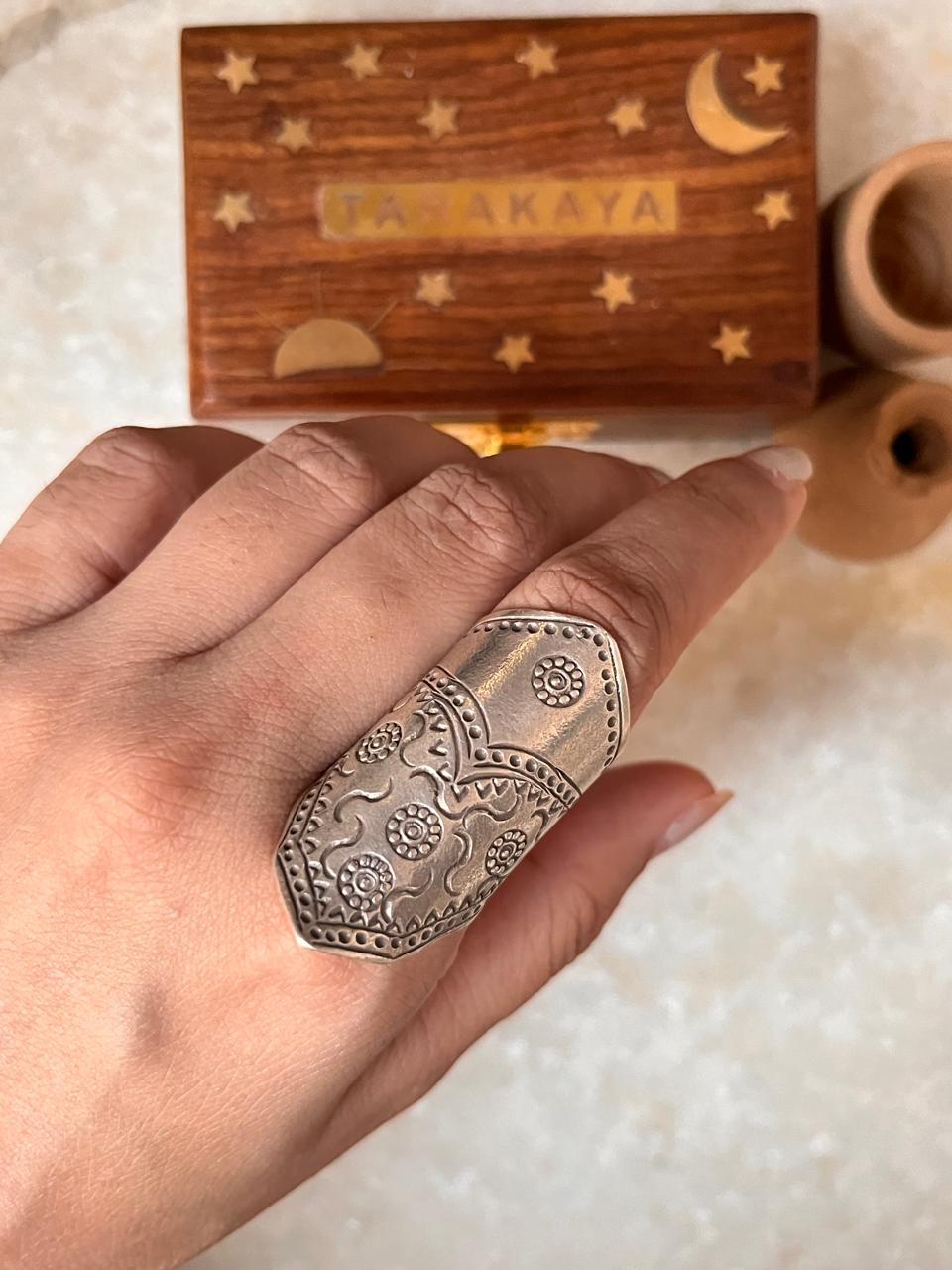 Bohemian Imported Handcrafted Full Finger Statement Adjustable 925 Sterling Silver Ring