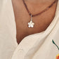 Pink Tourmaline 3-4mm Natural Crystal With Plumeria/ Frangipani Charm 925 Sterling Silver Choker Necklace