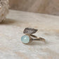 Aqua Chalcedony Feather Adjustable 925 Sterling Silver Ring