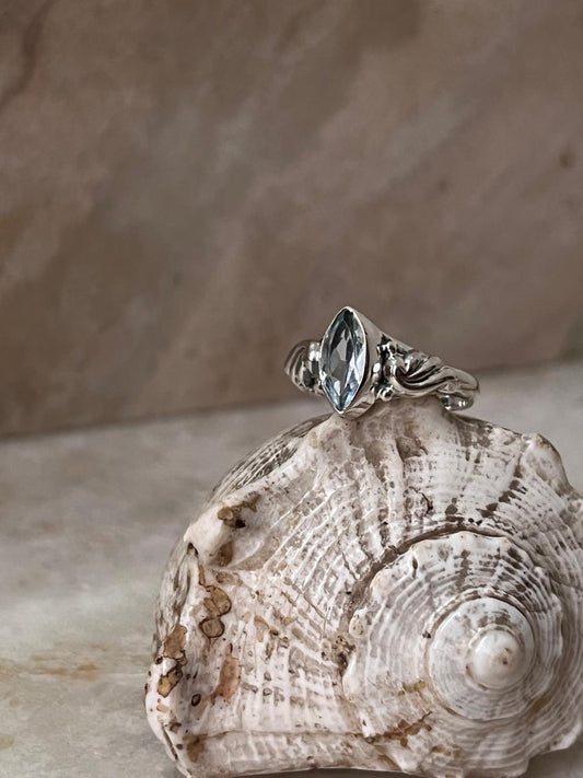 Blue Topaz Marquis Cut Boho 925 Sterling Silver Ring