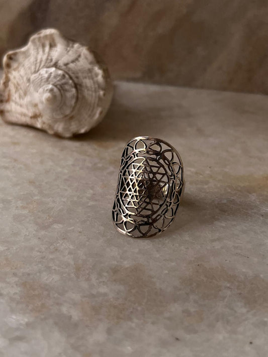 Shree Yantra 925 Sterling Silver Ring - Tarakaya Silver