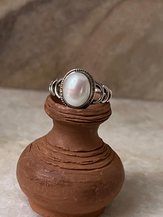 Fresh Water Pearl Oval Boho 925 Sterling Silver Ring