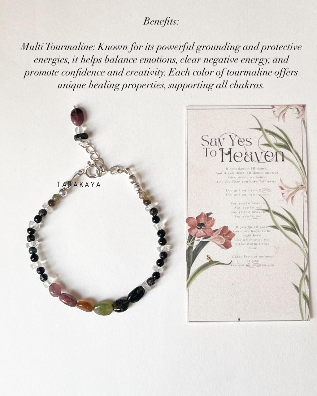 Harmony Shield- Multi Tourmaline & Clear Quartz Handcrafted 925 Sterling Silver Bracelet