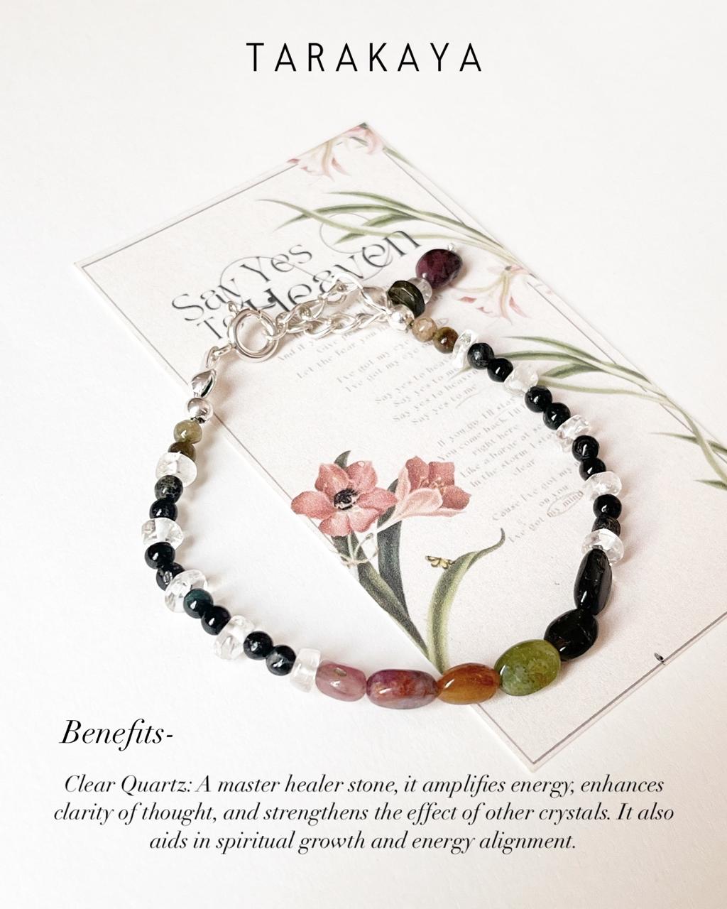 Harmony Shield- Multi Tourmaline & Clear Quartz Handcrafted 925 Sterling Silver Bracelet