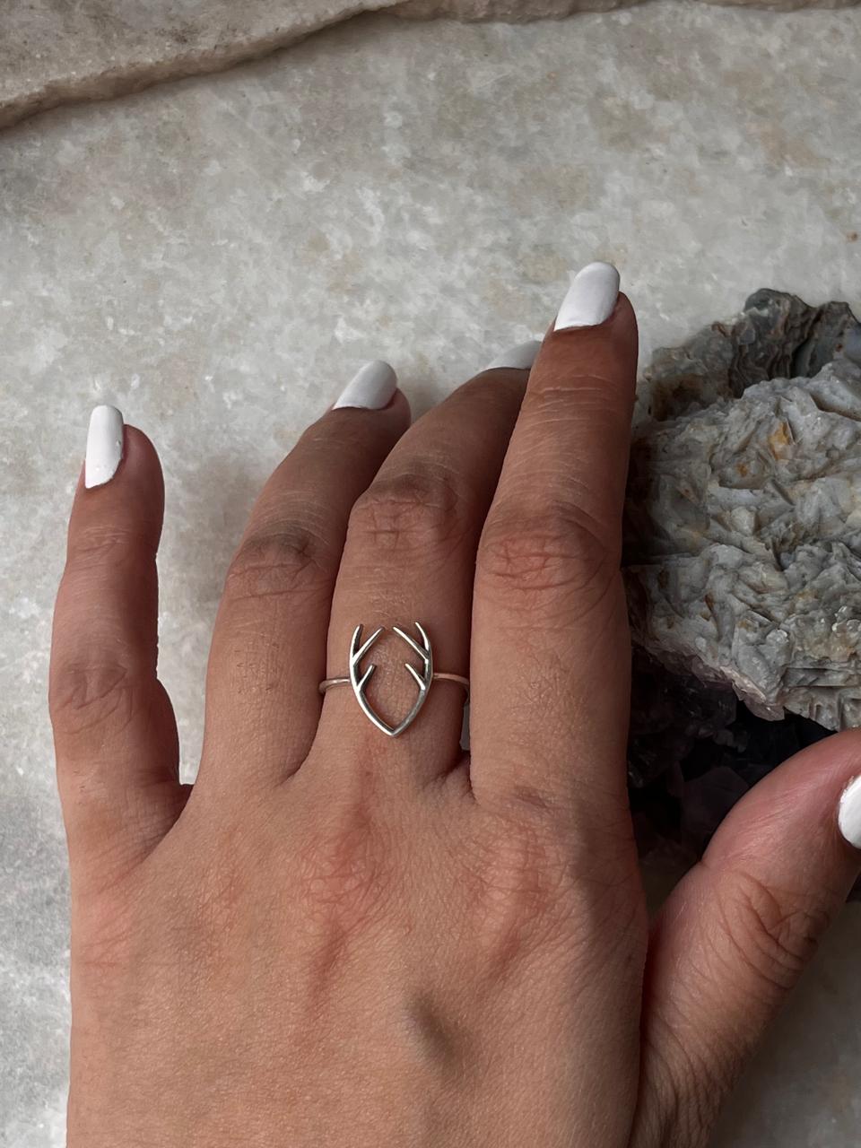 Deer Antler 925 Sterling Silver Ring - Tarakaya Silver