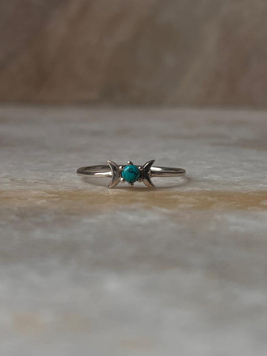 Handmade 925 Sterling Silver Faux Turquoise Moon Phases Ring  