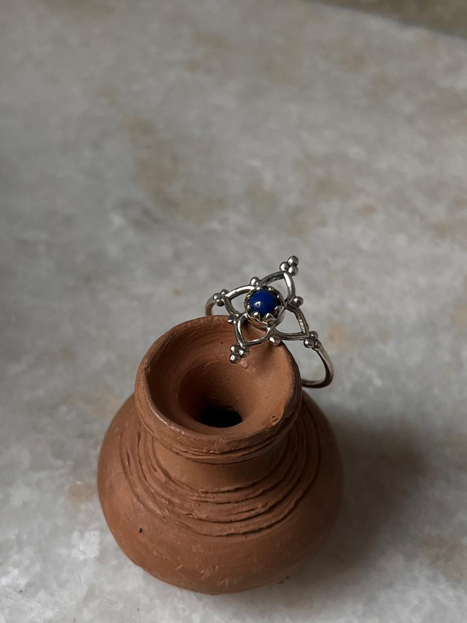 Lapis Lazuli Flower 925 Sterling Silver Ring