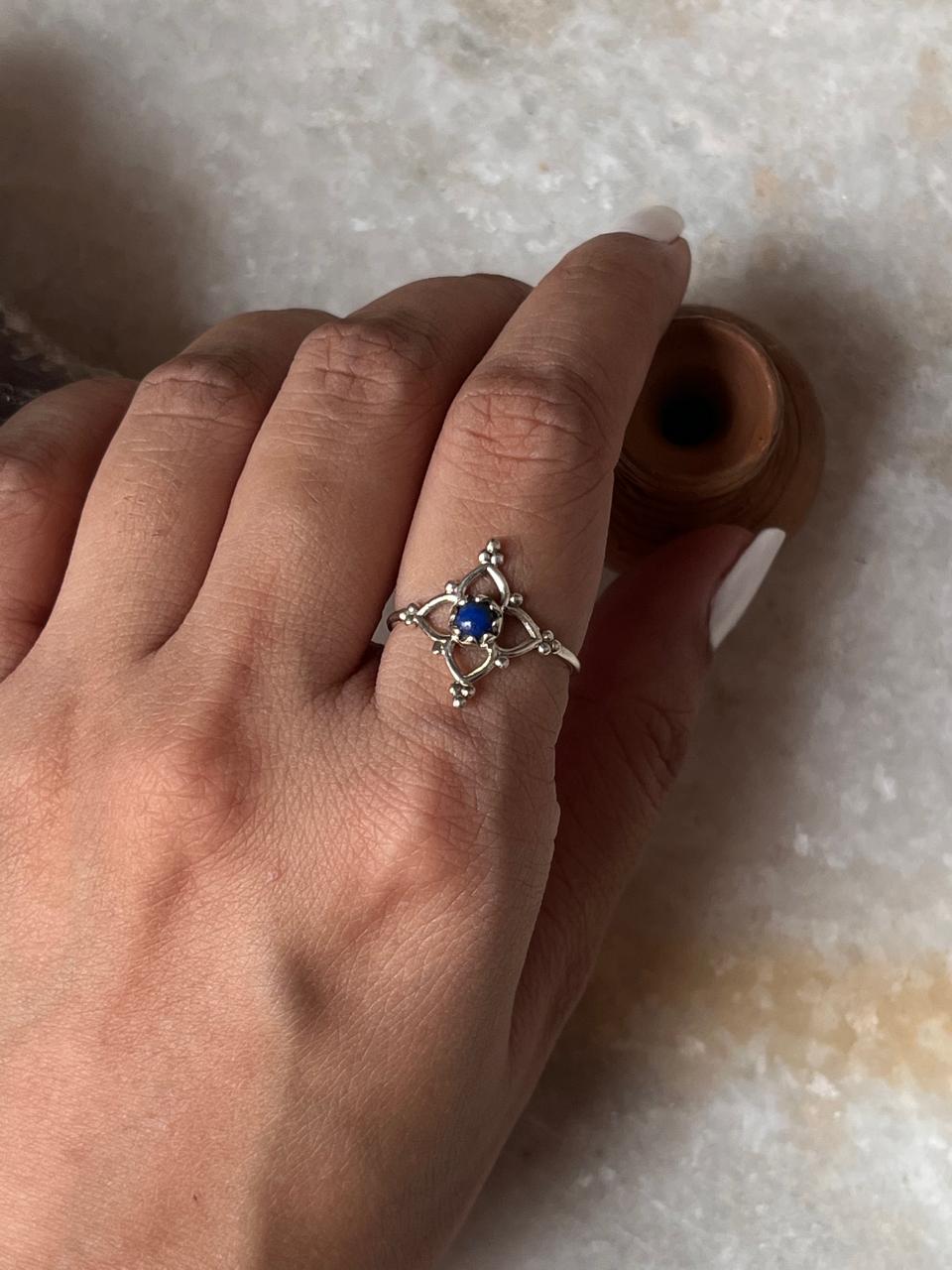 Lapis Lazuli Flower 925 Sterling Silver Ring