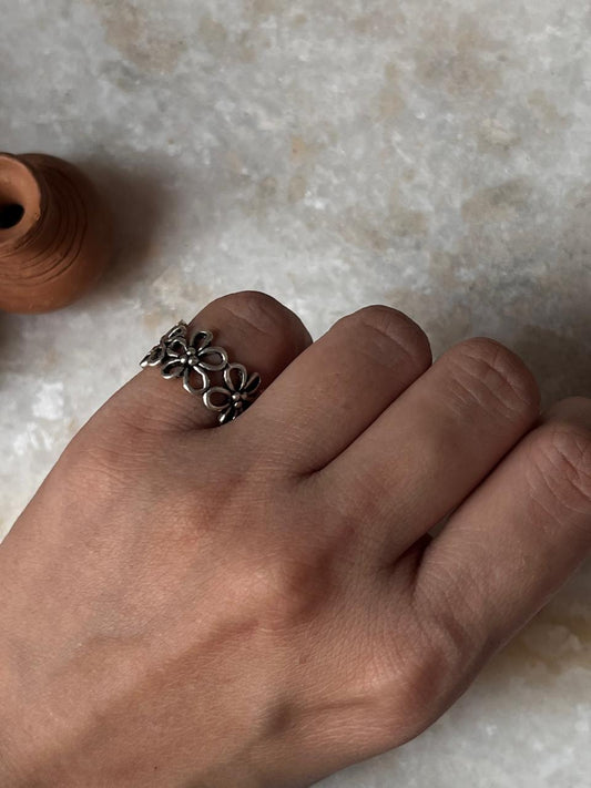 Bloom Floral Adjustable Little / Mid Finger 925 Sterling Silver Ring