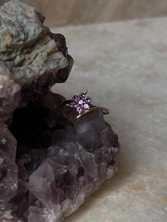 boho amethyst flower ring 925 sterling silver  